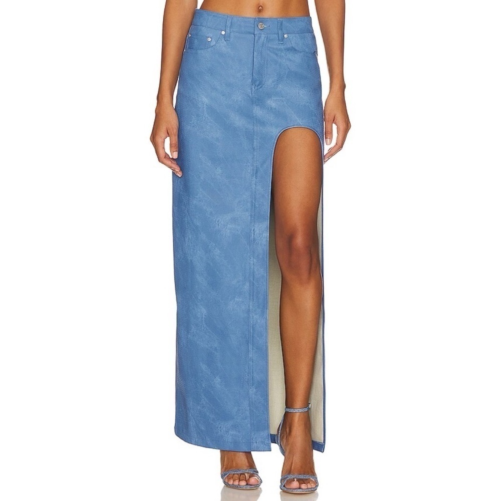 AFRM Bianca Maxi Skirt High Slit Cut Out Mini Long Blue Revolve